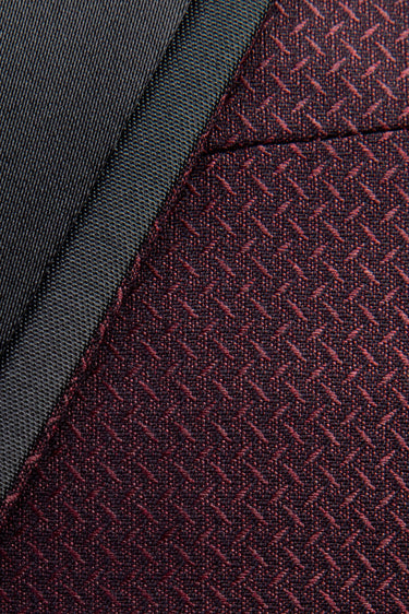 Bordo Slim Fit Dar Kesim Sivri Yaka Desenli Yelekli Smokin / Damatlık