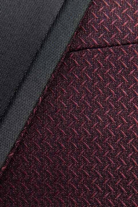 Bordo 7 Drop Slim Fit Dar Kesim Sivri Yaka Desenli Yelekli Smokin & Damatlık