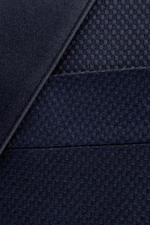 Lacivert 7 Drop Slim Fit Dar Kesim Mono Yaka Desenli Yelekli Smokin & Damatlık