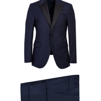 Lacivert Sivri Yaka Slim Fit Dar Kesim Smokin & Damatlık