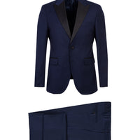 Lacivert Sivri Yaka Kuşgözü Slim Fit Dar Kesim Smokin & Damatlık