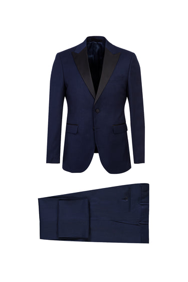 Lacivert Sivri Yaka Kuşgözü Slim Fit Dar Kesim Smokin & Damatlık
