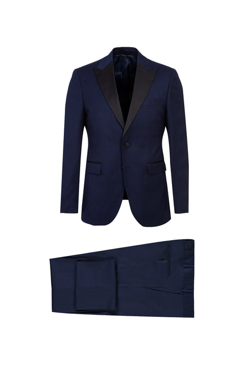 Lacivert Sivri Yaka Kuşgözü 7 Drop Slim Fit Dar Kesim Smokin & Damatlık