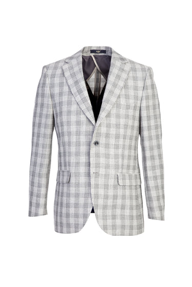 Açık Gri Relaxed Fit Relaxed Kesim Ekose Ceket