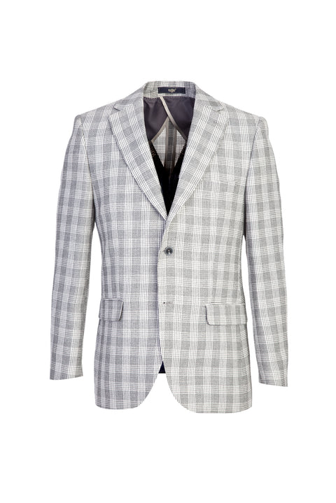 Açık Gri 4 Drop Relaxed Fit Rahat Kesim Ekose Ceket