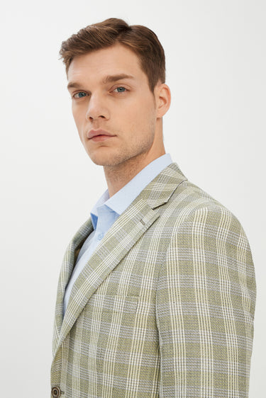 Açık Yeşil Regular Fit Ekose Ceket