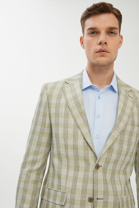 Açık Yeşil 4 Drop Relaxed Fit Rahat Kesim Ekose Ceket