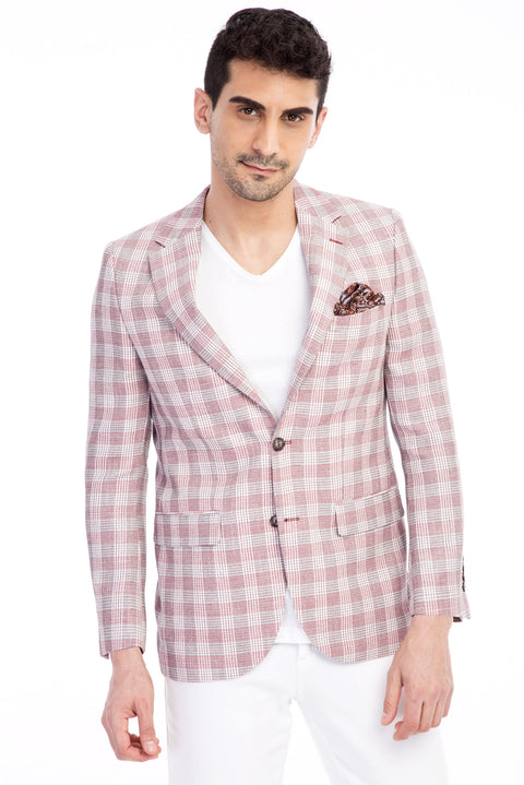 Kırmızı 8 Drop Long Slim Fit Uzun Dar Kesim Ekose Ceket