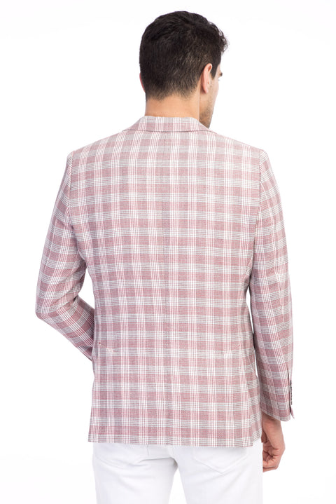 Kırmızı 8 Drop Long Slim Fit Uzun Dar Kesim Ekose Ceket