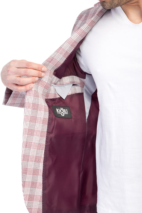 Kırmızı 6 Drop Regular Fit Standart Kesim Ekose Ceket