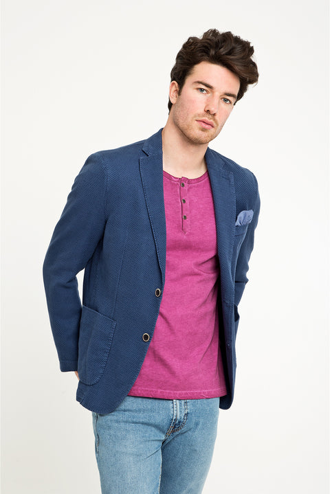 Lacivert 6 Drop Regular Fit Standart Kesim Desenli Spor Yıkamalı Ceket