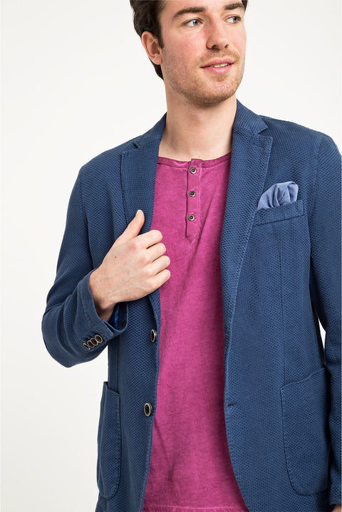 Lacivert 6 Drop Regular Fit Standart Kesim Desenli Spor Yıkamalı Ceket