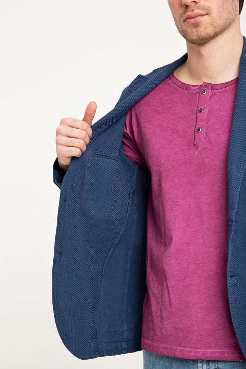 Lacivert 6 Drop Regular Fit Standart Kesim Desenli Spor Yıkamalı Ceket