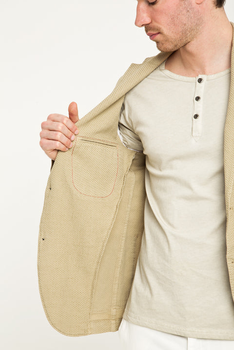 Bej 6 Drop Regular Fit Standart Kesim Desenli Spor Yıkamalı Ceket