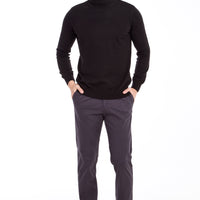 Antrasit Slim Fit Dar Kesim Desenli Likralı Kanvas / Chino Pantolon