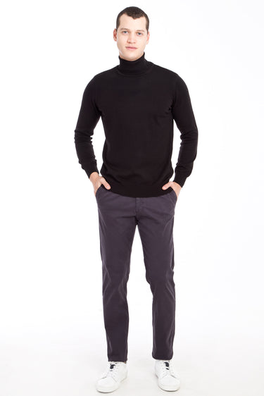 Antrasit Slim Fit Dar Kesim Desenli Likralı Kanvas / Chino Pantolon