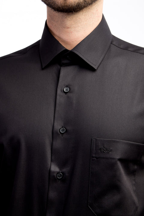 Siyah Uzun Kol Non Iron Klasik Saten Gömlek