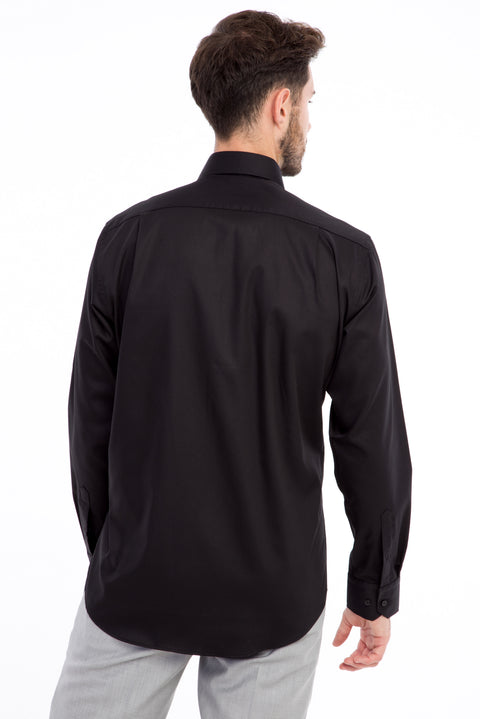 Siyah Uzun Kol Non Iron Klasik Saten Gömlek