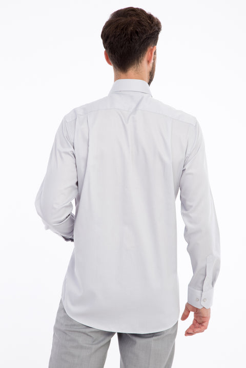 Açık Gri Uzun Kol Non Iron Klasik Saten Gömlek