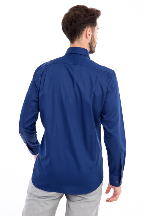 Lacivert Uzun Kol Non Iron Saten Klasik Gömlek