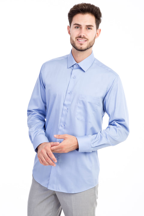 Mavi Uzun Kol Non Iron Saten Klasik Gömlek