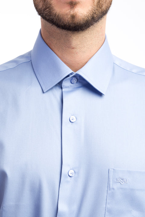 Mavi Uzun Kol Non Iron Saten Klasik Gömlek