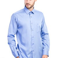 Mavi Uzun Kol Non Iron Saten Klasik Gömlek