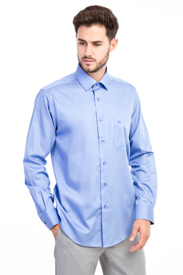 Mavi Uzun Kol Non Iron Saten Klasik Gömlek
