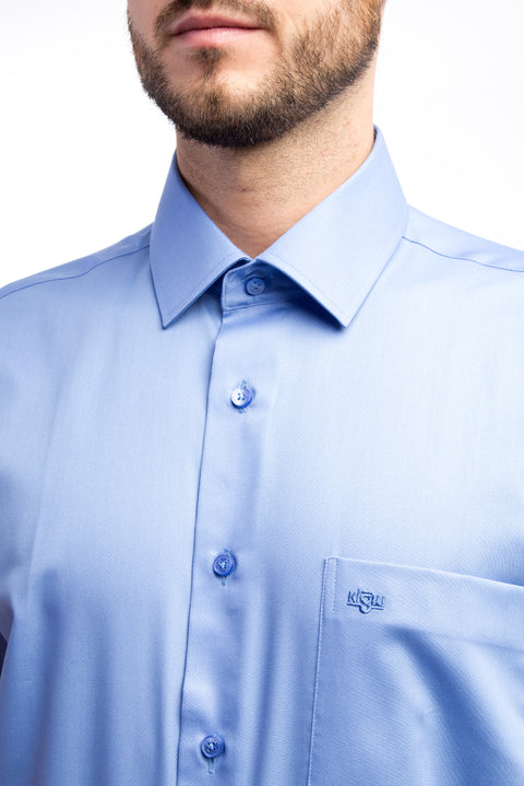 Mavi Uzun Kol Non Iron Klasik Saten Gömlek