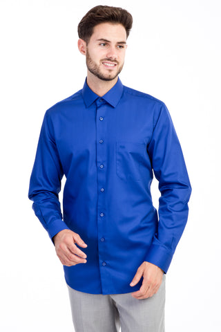  Mavi Uzun Kol Non Iron Klasik Saten Gömlek
