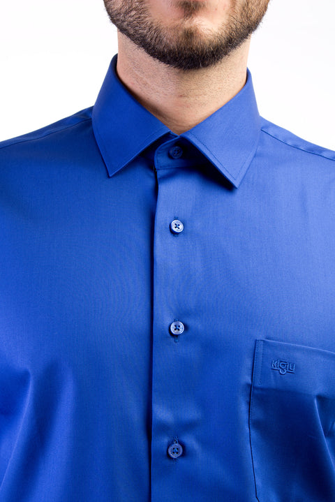 Mavi Uzun Kol Non Iron Saten Klasik Gömlek