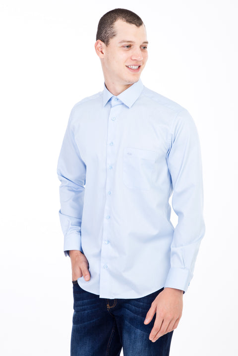 Açık Mavi Uzun Kol Non Iron Saten Klasik Gömlek