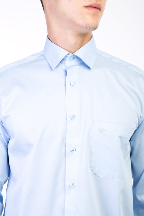 Açık Mavi Uzun Kol Non Iron Saten Klasik Gömlek