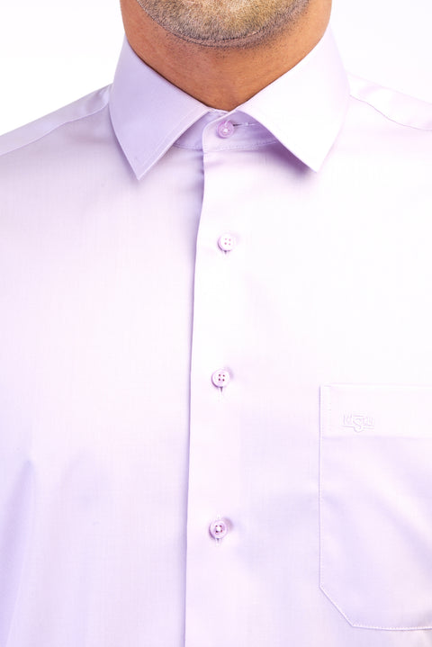 Lila Uzun Kol Non Iron Saten Klasik Gömlek