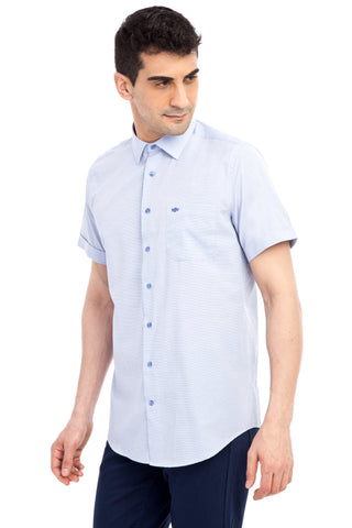  Lacivert K?sa Kol Desenli Klasik Gömlek-Ki??l?