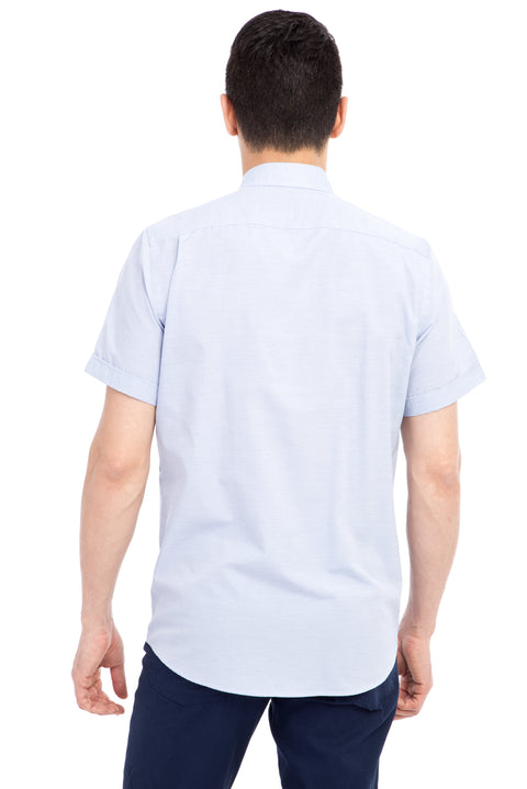 Lacivert Kısa Kol Desenli Klasik Gömlek