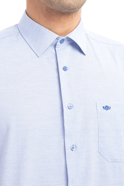 Lacivert Kısa Kol Desenli Klasik Gömlek