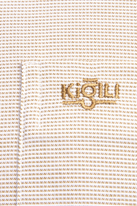 Bej Kısa Kol Desenli Klasik Gömlek