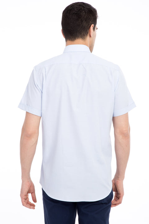 Açık Mavi Kısa Kol Desenli Klasik Gömlek