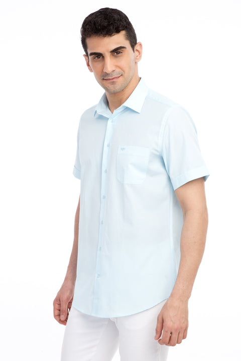 Açık Yeşil Kısa Kol Desenli Klasik Gömlek