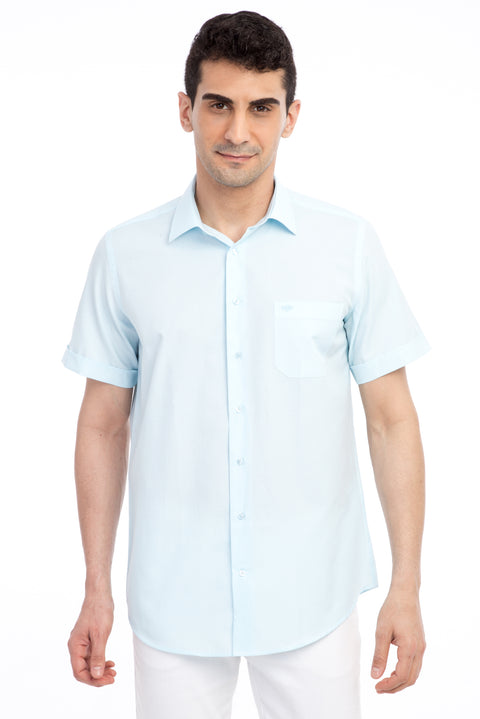 Açık Yeşil Kısa Kol Desenli Klasik Gömlek