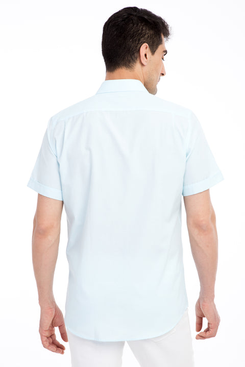 Açık Yeşil Kısa Kol Desenli Klasik Gömlek