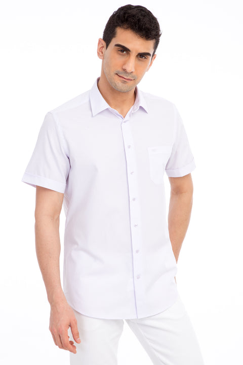 Lila Kısa Kol Desenli Klasik Gömlek