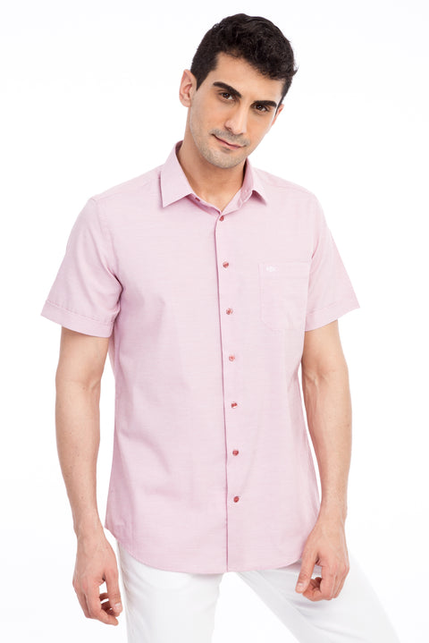 Kırmızı Kısa Kol Desenli Klasik Gömlek