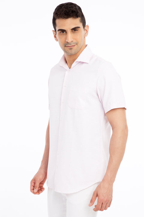 Beyaz Kısa Kol Regular Fit Desenli Gömlek