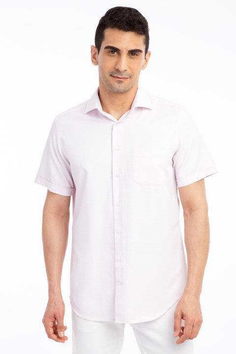 Beyaz Kısa Kol Regular Fit Desenli Gömlek