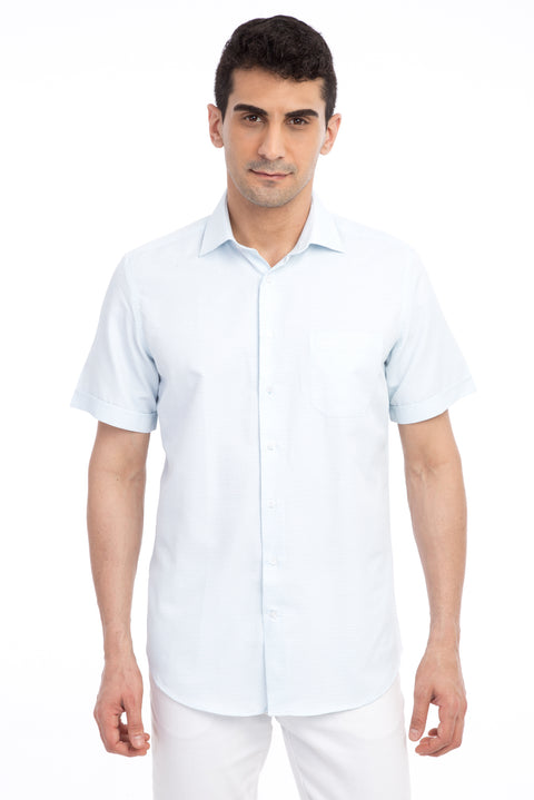 Beyaz Kısa Kol Regular Fit Desenli Gömlek