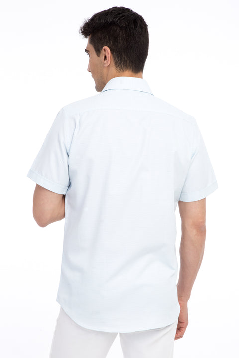 Beyaz Kısa Kol Regular Fit Desenli Gömlek