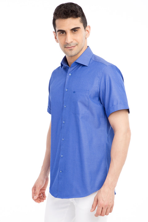 Lacivert Kısa Kol Desenli Klasik Gömlek