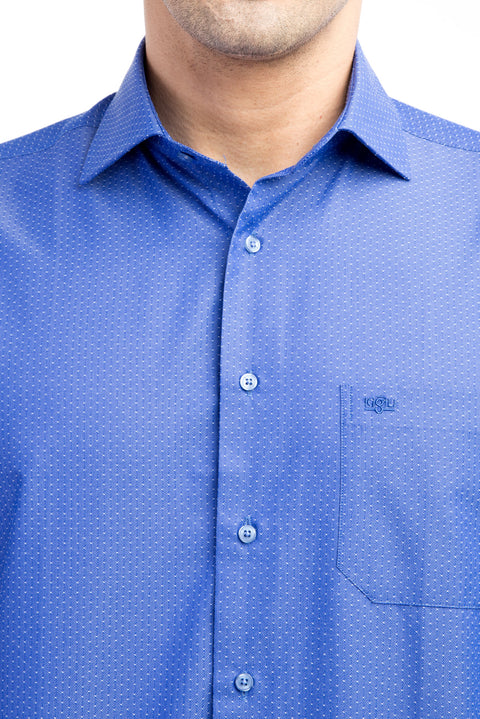 Lacivert Kısa Kol Desenli Klasik Gömlek